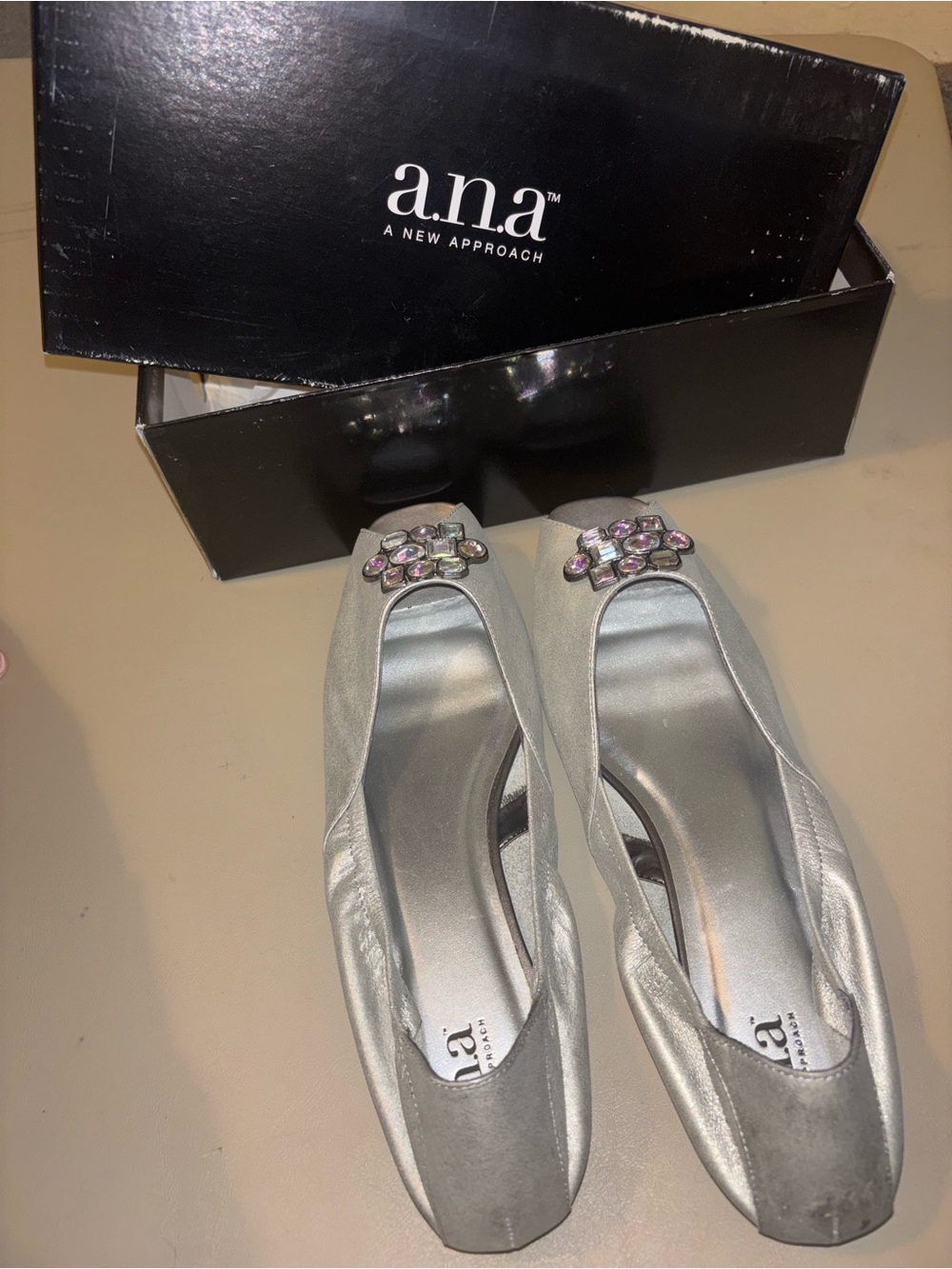 a.n.a Silver Jewel-Embellished Ballet Flats